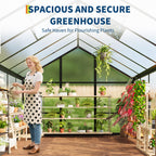 Garvee 6 x 10 FT Greenhouse, Greenhouses for Outside, Polycarbonate Greenhouse with Aluminum Frame, Lockable Door and Ajustable Roof Vent for Backyard, Green Houses for Outside Garden Backyard, Patio