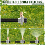 Tioncy 4 Pack Metal Lawn Sprinkler Automatic Garden Water Sprinkler on Spike Base 360 Degree Rotation with Adjustable Brass Nozzle for Lawn Garden Yard (Grey)