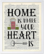 Poster Master Dictionary Art Poster - Home Is Where Your Heart Is Print - Motivational Art - Gift for Men & Women - Inspiring Wall Decor for Dorm, Bedroom or Living Room, 11x14 White Framed