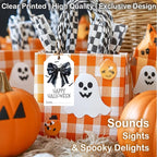 50 Pcs Halloween Tags with String, 2.1"×3.5" Bowknot Paper Gifts Tags, Bat Trick or Treat for Candy, Spider Happy Halloween Gifts Tag Wrap for Party Favor - B06