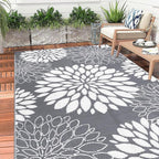 Ileading Reversible Outdoor Rug 6x9Ft Waterproof Patio Rug Carpet Portable Outdoor Plastic Straw Rug Large RV Camping Mat Rug for Patio, Clearance, Deck, Beach, Porch, Camping, Picnic, Flower Grey