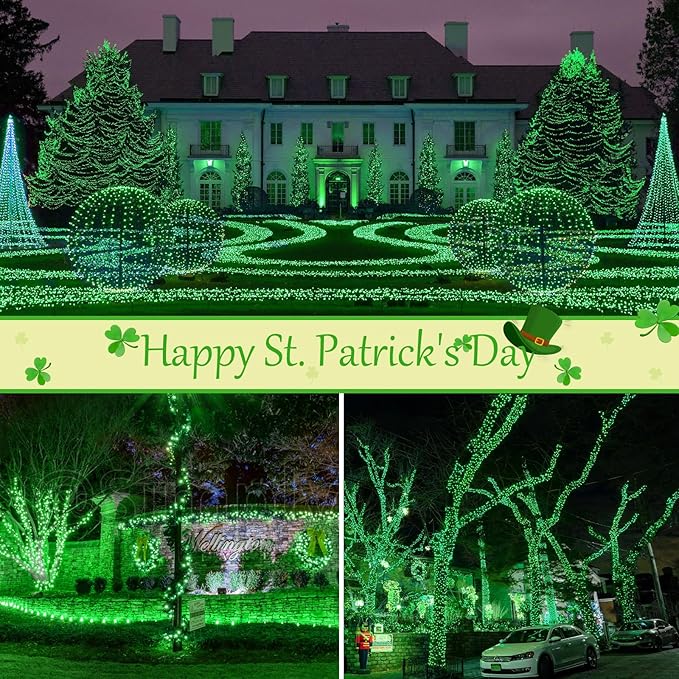 btfarm 4 Pack St Patricks Day Fairy Lights, 320LED 132FT Green Solar String Lights Outdoor Waterproof, 8 Modes Solar Twinkle Lights Irish Decorations for Tree Party Christmas Garden Yard Wedding