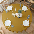 Biscaynebay Textured Fabric Christmas Round Table Cloth 90", Gold Water Resistant Washable Folding Table Covers for Dining, Kitchen, Wedding, Parties Machine Washable