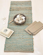 Chardin home Natural Jute Table Runner 13x36 Inch – Vintage Boho Rustic Table Decor – Handwoven Table Runner in Natural Jute and Aqua Turquoise – Farmhouse Dining or Console Table Accent