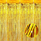 4 Pack Gold Foil Fringe Curtain Backdrop, 3.28Ft x 8.2Ft Metallic Tinsel Foil Fringe Streamer Curtains for Photo Booth Props, Birthday, Wedding, New Year’s, Christmas Decoration Party Supplies New