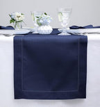 Solino Home Linen Navy Blue Table Runner 108 Inches Long - 100% Pure Linen 14 x 108 Inch Table Runner for Fall, Autumn, Thanksgiving, Christmas - Classic Hemstitch