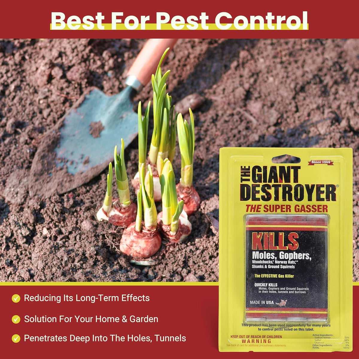 Giant Destroyer Smoke Bomb Gasser – Rodent & for Gophers, Moles, Groundhogs & Rats – 32pk (128 Tubes) + Jecudi Towel