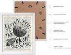 Poster Master Dictionary Art Poster - I Love You To The Moon and Back Print - Motivational Art - Gift for Him, Her & Lovers - Romantic Decor for Dorm, Bedroom or Living Room, 8x10 White Framed