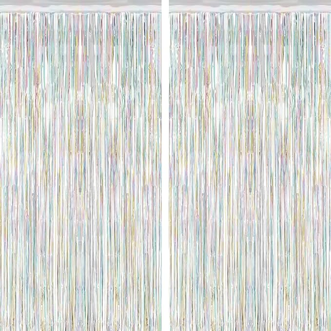 2 Pack Backdrop Curtains, 3.28 FT x 7.05 FT Laser Silver Fringe Curtains, Metallic Tinsel Foil Curtains Party Streamer, Photo Backdrop Party Decorations Bithday Photo Booth Props