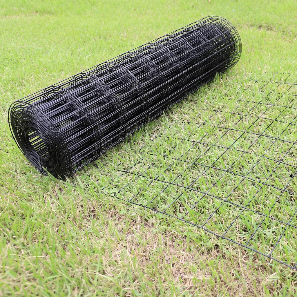 Black PVC Coated Welded Wire Fence 48 Inch x 50 Foot, 2 Inch x 4 Inch 14GA, Garden Border Fencing Roll Vinyl Coating Metal Wire Mesh Hardware Cloth for Yard Vegetable Plant Protection