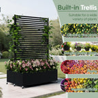 Double Metal Planter Box with Trellis Privacy Screen, Raised Garden Bed with Trellis & Wheels, Planter Box Outdoor with Drainage Holes for Climbing Plants, Vegetable, Vines,73"x 47"x 30", Black