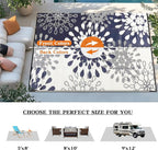 Wallona Outdoor Rugs 5x8 ft Patio Waterproof Clearance Indoor Outdoor Carpet for Patio Plastic Straw Reversible Area Rugs Mat for RV, Camping, Balcony, Beach, Picnic, Porch, Flower Blue & White