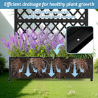Metal Planter Box with Trellis & Wheels, Raised Garden Bed with Privacy Screen, Outdoor Standing Flower Beds with Drainage Hole for Climbing Plants, Vine, 35.4" L x 15.7" W x 70.9" H, Black