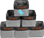 OrganiHaus Small Fabric Storage Baskets for Shelves 6 Pack, 12x8in Closet Storage Bins for Shelves, Cloth Baskets for Organizing, Linen Closet Organizers, Fabric Basket, Gray/Black