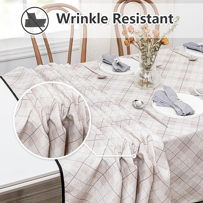 MYSKY HOME Table Cloth 60x102 in Rectangle, Heavy Duty Linen Look Waterproof Tablecloths Farmhouse Tablecloth, Wrinkle Free Table Cover with Black Plaid for Kitchen Dining, Party