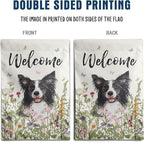 Floral Border Collie Garden Flag Spring Summer Yard Flag Flower Dog Garden Flags for Outside Small Outdoor Welcome Flags 12x18 Double Sided