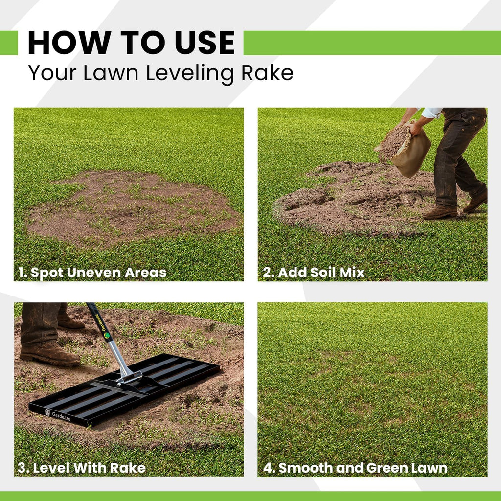 Gardease Lawn Leveling Rake 30" x 10" - Heavy Duty Professional Grade Reinforced Steel Landscape Tool for Soil, Sand & Garden - Superior Strength and Durability