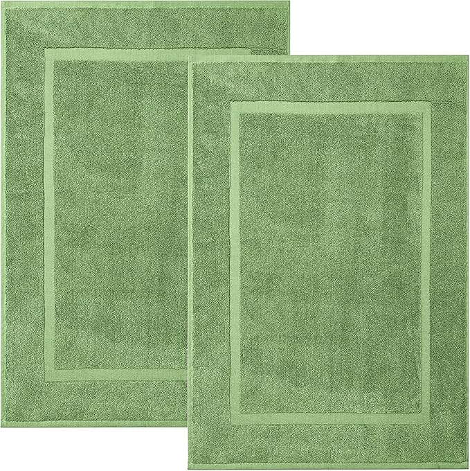 DAN RIVER Classic Bath Mat - Green, 100% Ring Spun Cotton, Pack of 2, 21x34 inches, 800 GSM, Non-Slip, Absorbent, Quick Drying, Machine Washable Bathroom Floor Mats for Shower, Kitchen & Bath