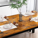 AWQM 43.3" Dining Table Set for 4, Kitchen Dining Table with 2 Benches, Dining Room Table Set with Metal Frame & Thickened Board for Kitchen, Restaurant, Rustic Brown