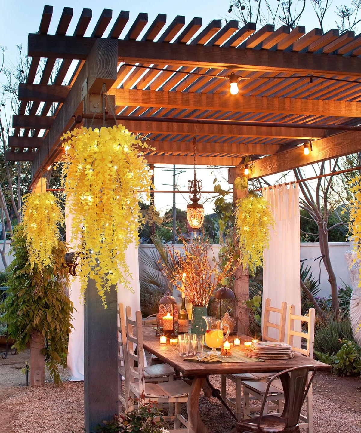 Hanging Plants Indoor Artificial Grass Fake Faux Hanging Plants Outdoor Artificial Plant Wall for Indoor Home Room Wall Outdoor Garden Party Proch Wedding Backyard Arch Decoration(Pure Yellow)