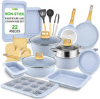 Nutrichef 22-Piece Cookware and Bakeware Set | Professional Home Kitchen Collection with Multi-Sized Pots, Pans, Non stick and Heat-Resistant Tools (Moon Grey Marble)