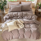 MooMee Bedding Duvet Cover Set 100% Washed Cotton Linen Like Textured Breathable Durable Soft Comfy (Heathered Mauve Brown, Queen 90"x90")