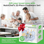 Nutrichef 22-Piece Cookware and Bakeware Set | Professional Home Kitchen Collection with Multi-Sized Pots, Pans, Non stick and Heat-Resistant Tools (Moon Grey Marble)