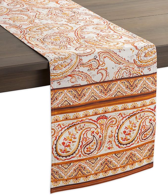 Maison d' Hermine Table Runner 100% Cotton Single Layer Table Runners 36 inches Long for Thanksgiving Christmas Decorations Home Kitchen Dining Party Wedding (Palatial Paisley, 14.5" x 36")