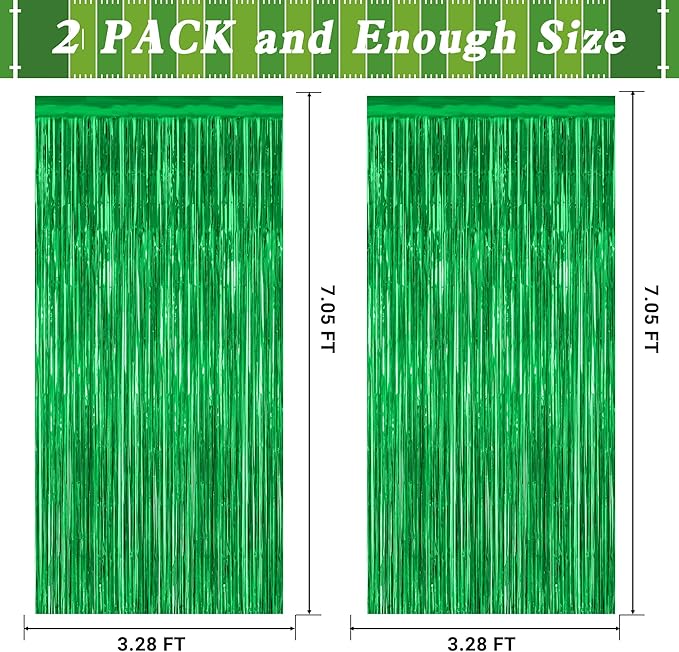12 Pack Party Decorations, 3.28 FT x 7.05 FT Green Streamer, Metallic Birthday Backdrop Foil Fringe Curtains Green Tinsel, Party Supplies Photo Booth Props Door Wall Indoor Decor