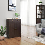 Yaheetech Bathroom Storage Cabinet with Drawer and Double Doors, Free-Standing Organizer with Inner Adjustable Shelf for Living Room, 11.8D x 23.6W x 31.5H in, Espresso