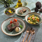 Gibson Elite Mayfair Bay Embossed Double Bowl Dinnerware Set, Service for 4 (16pcs), Green