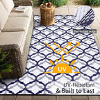OLANLY Reversible Outdoor Rug 8x10 ft Clearance, Waterproof Outdoor Plastic Straw Rug with Interlacing Pattern, RV Mat for Patio, Camping, Balcony, Deck, Backyard, Navy & White