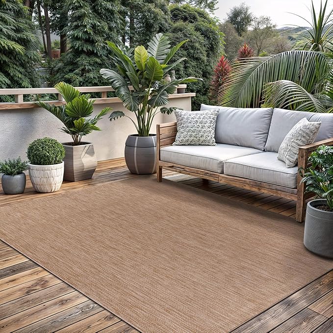 Washable Indoor Outdoor Rug 9x12 Weather Resistant Area Rugs Modern Solid Jute Rug for Porch Deck Balcony Backyard Patio Outside Carpet (9 X 12 Jute Beige)