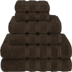 American Soft Linen Luxury 6 Piece Towel Set, 2 Bath Towels 2 Hand Towel 2 Washcloths, 600 GSM 100% Cotton Turkish Towels for Bathroom, Brown Towel Sets