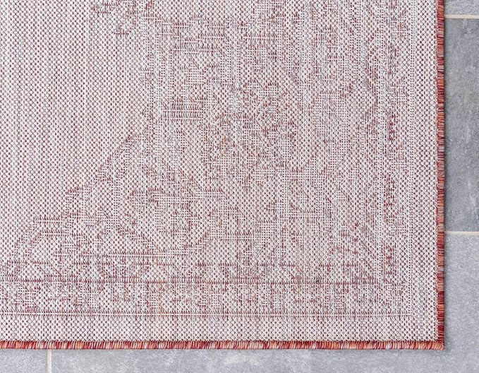 Unique Loom Outdoor Traditional Collection Area Rug - Antique (8' x 11' 4" Rectangle, Rust Red/ Gray)