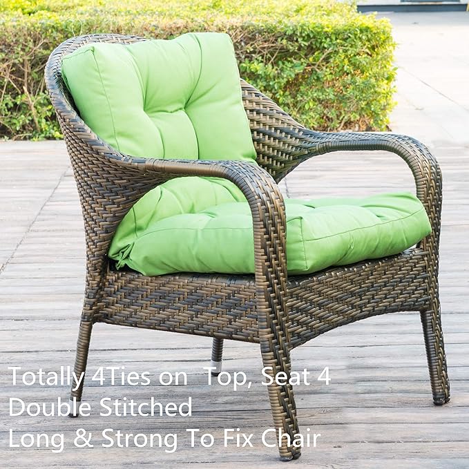 QILLOWAY Outdoor Chair Cushion for Patio Furniture, Waterproof Patio Cushions Set of 4 with Ties, Fade Resistant Replacement Pads for Outdoor Rocking Chairs,Green