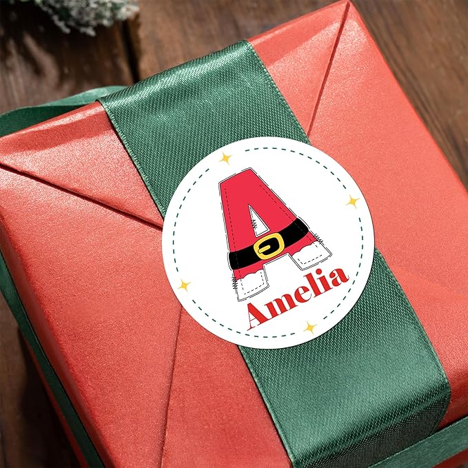 Personalized Christmas Stickers - Custom Name Waterproof Christmas Gift Tags for Gift Box Xmas Holiday Decorations Party Favors - 30 Stickers (Initial)
