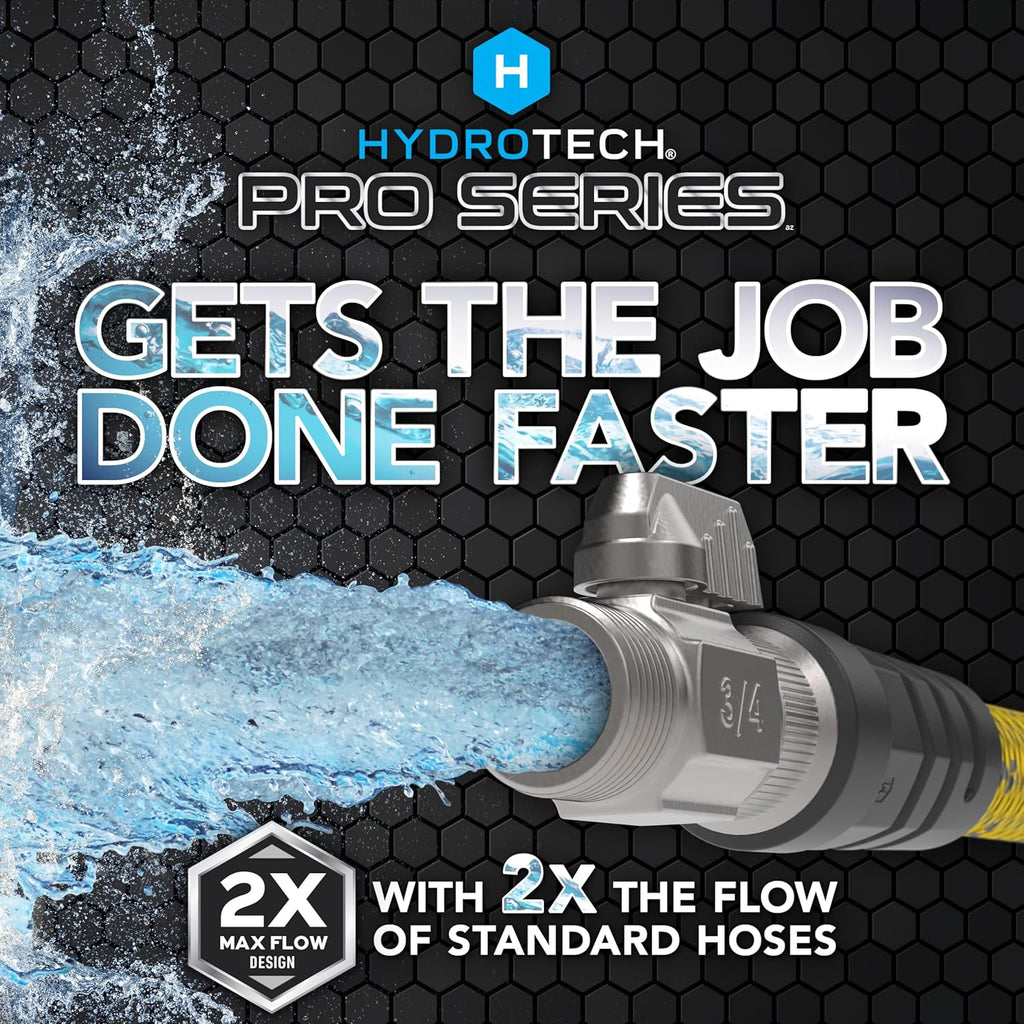 HydroTech 100 ft Expandable Garden Hose - Pro Series, 2x Max Flow, 3/4" No-Kink Flexibility, Lightweight Hose for Lawn, Garden, Car Washing, Deck and Patio Cleaning