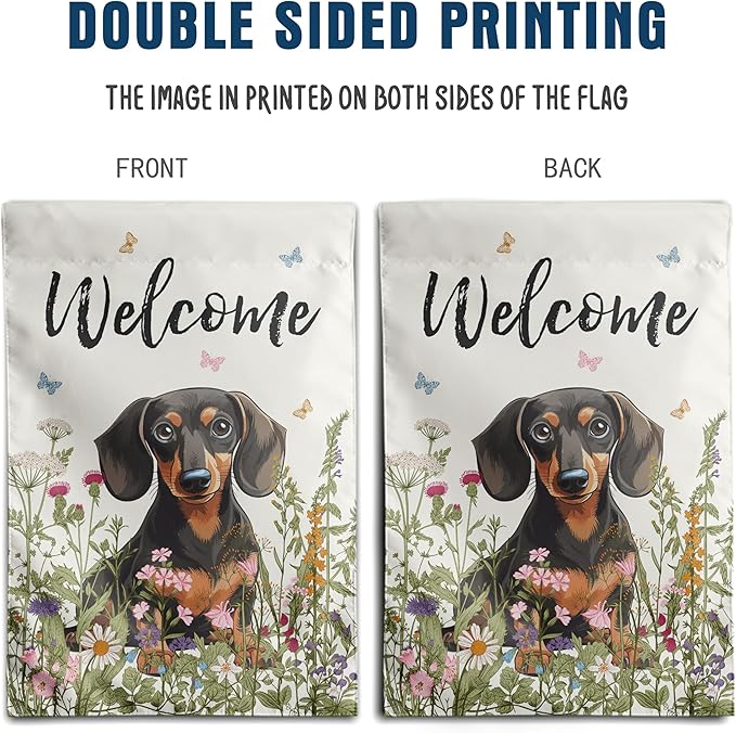 Floral Dachshund Garden Flag Spring Summer Yard Flag Flower Dog Garden Flags for Outside Small Outdoor Welcome Flags 12x18 Double Sided