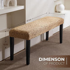 End of Bed Bench for Bedroom, 47" Entryway Bench with Solid Wood Acacia, Water Hyacinth Indoor Bench Seat, Boho Woven Bench for Living Room, Wicker Bench for Hallway or Kitchen, Wood Bench (Black Leg)