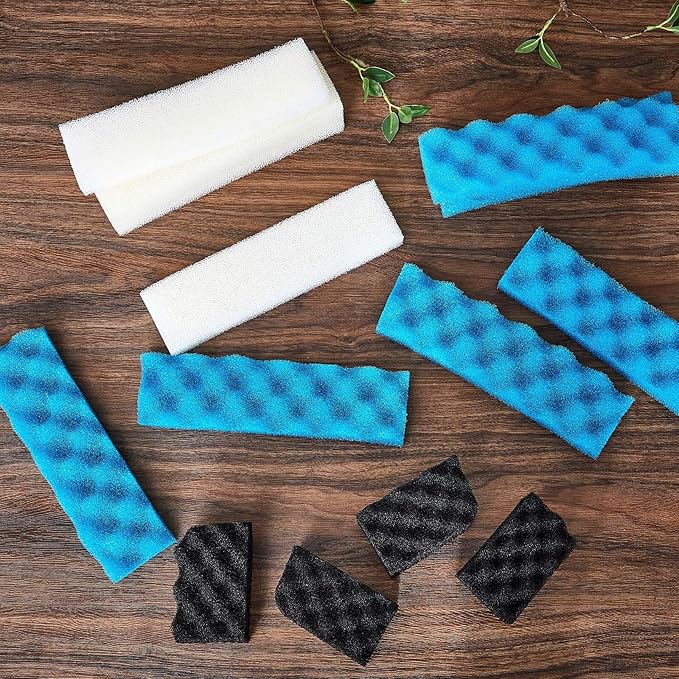18 Pcs Bio Foam Set Compatible with Fluval 406/407 Aquarium Filters Compatible with Aquarium Filters Including Blue White Black Bio Foam for Replacement Filter Media Kit