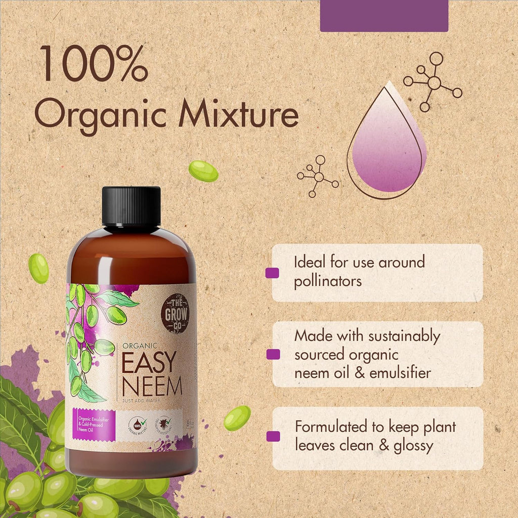 8oz Organic Neem Oil for Plants - Cold Pressed Neem Oil Concentrate for Plants, Water Soluble and Pre-Emulsified for Indoor and Outdoor Use, Spray for Shinier, Dust and Dirt-Free Plant Leaves