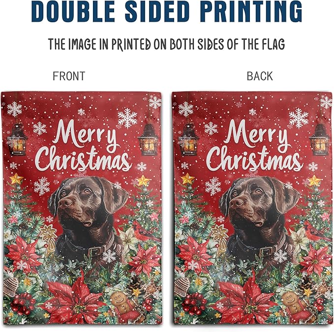 Christmas Chocolate Lab Garden Flag Merry Christmas Labrador Dog Yard Flag for Outside Xmas Flags 12x18 Double Sided Red Poinsettia Garden Flags Winter Porch Outdoor Decor