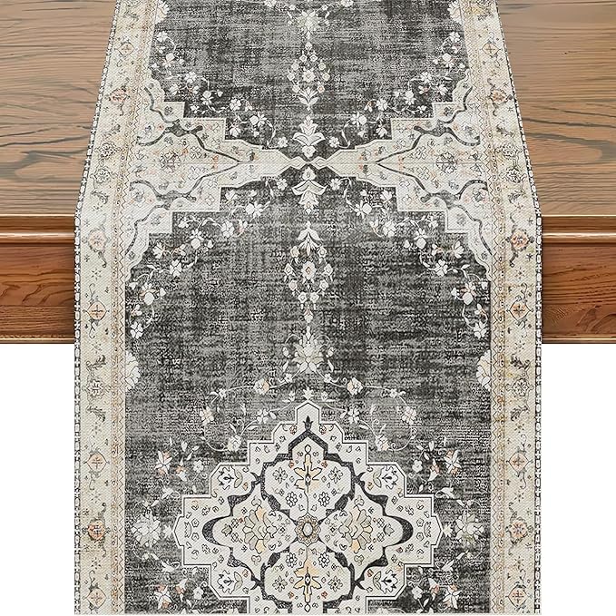 Snycler Table Runner Boho Table Runners Vintage Elegant Farmhouse Table Center Linen Decor for Home Dining Party Entrance (13x48 Inch) Black