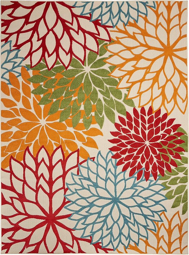 Nourison Aloha Indoor/Outdoor Green 6' x 9' Area Rug, Easy Cleaning, Non Shedding, Bed Room, Living Room, Dining Room, Deck, Backyard, Patio (6x9)