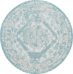 Unique Loom Outdoor Traditional Collection Area Rug - Valeria (5' 3" Round, Aqua/ Ivory)