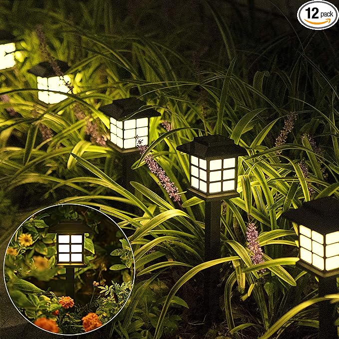 SOLPEX Solar Outdoor Lights,12 Pack Solar Path Lights, Walkway Lights Outdoor, Garden Light, Solar-Powered Pathway Waterproof for Garden, Yard, Landscape and Driveway(Warm White)