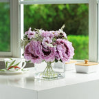 ENOVA FLORAL Artificial Flower Arrangement with Vase,Mixed Artificial Silk Peony Flower in Vase for Decoration Home Office, Wedding Centerpiece (Purple)
