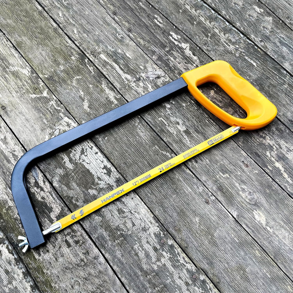12in. High-Tension Hacksaw Frame with 24 TPI Bi-metal Blade, Hand Saw Suitable for Metal, wood, PVC, Carpentry