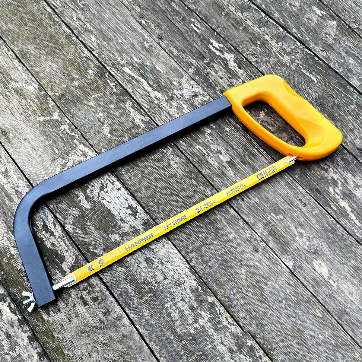 12in. High-Tension Hacksaw Frame with 24 TPI Bi-metal Blade, Hand Saw Suitable for Metal, wood, PVC, Carpentry